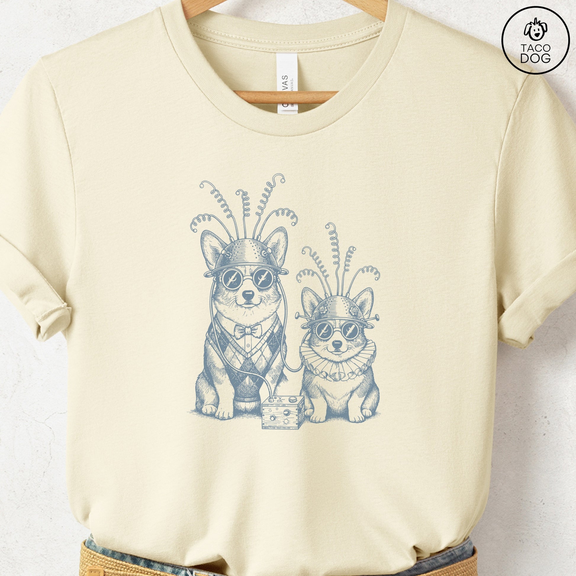 Corgi Tin Hat T-Shirt Natural S Taco-Dog