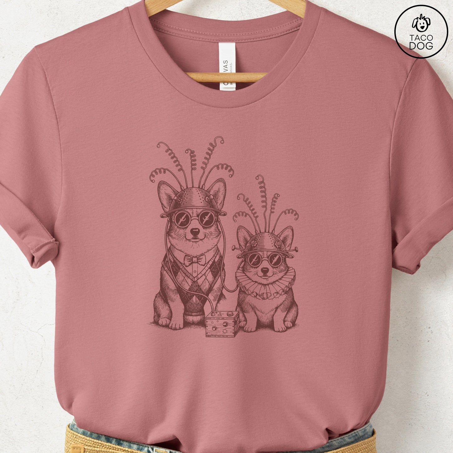 Corgi Tin Hat T-Shirt Heather Mauve S Taco-Dog