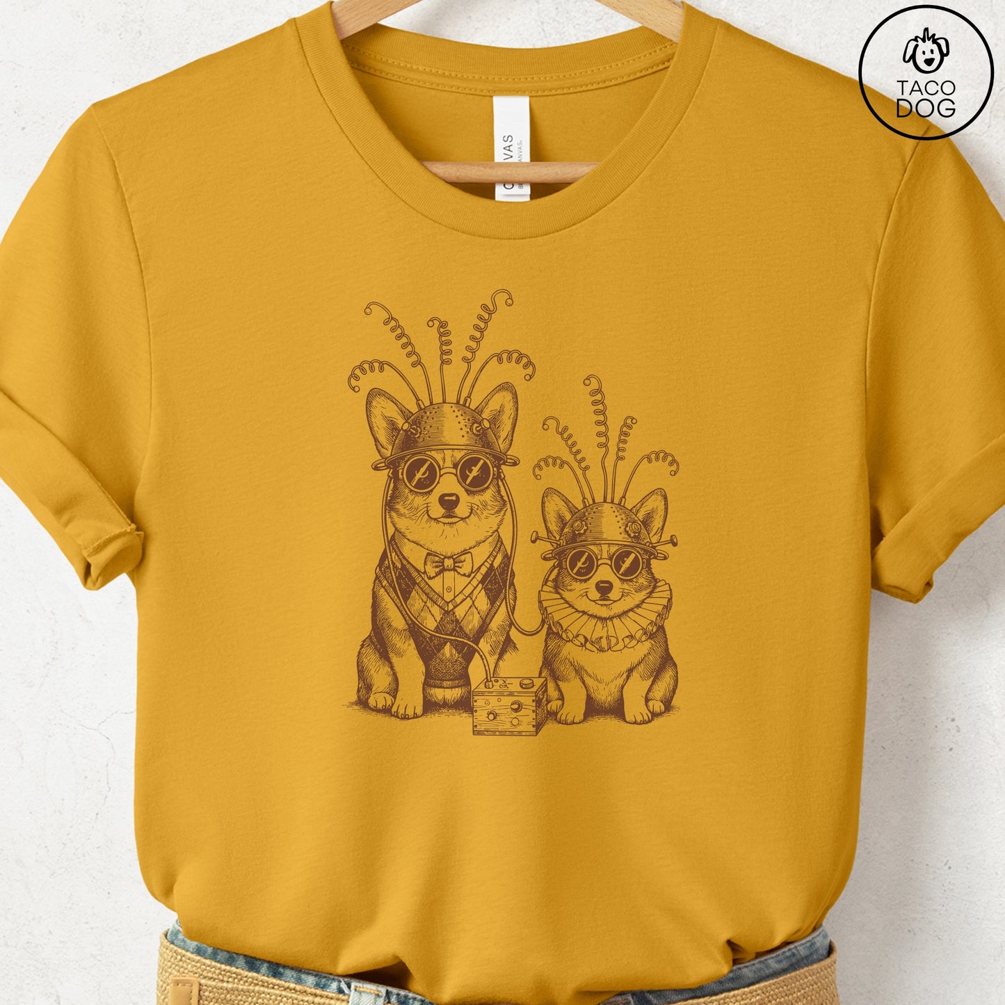 Corgi Tin Hat T-Shirt Mustard S Taco-Dog