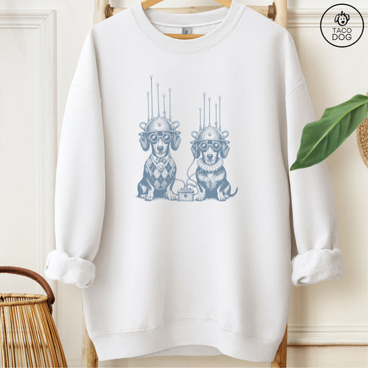 Dachshund Tin Hat Sweatshirt White M Taco-Dog