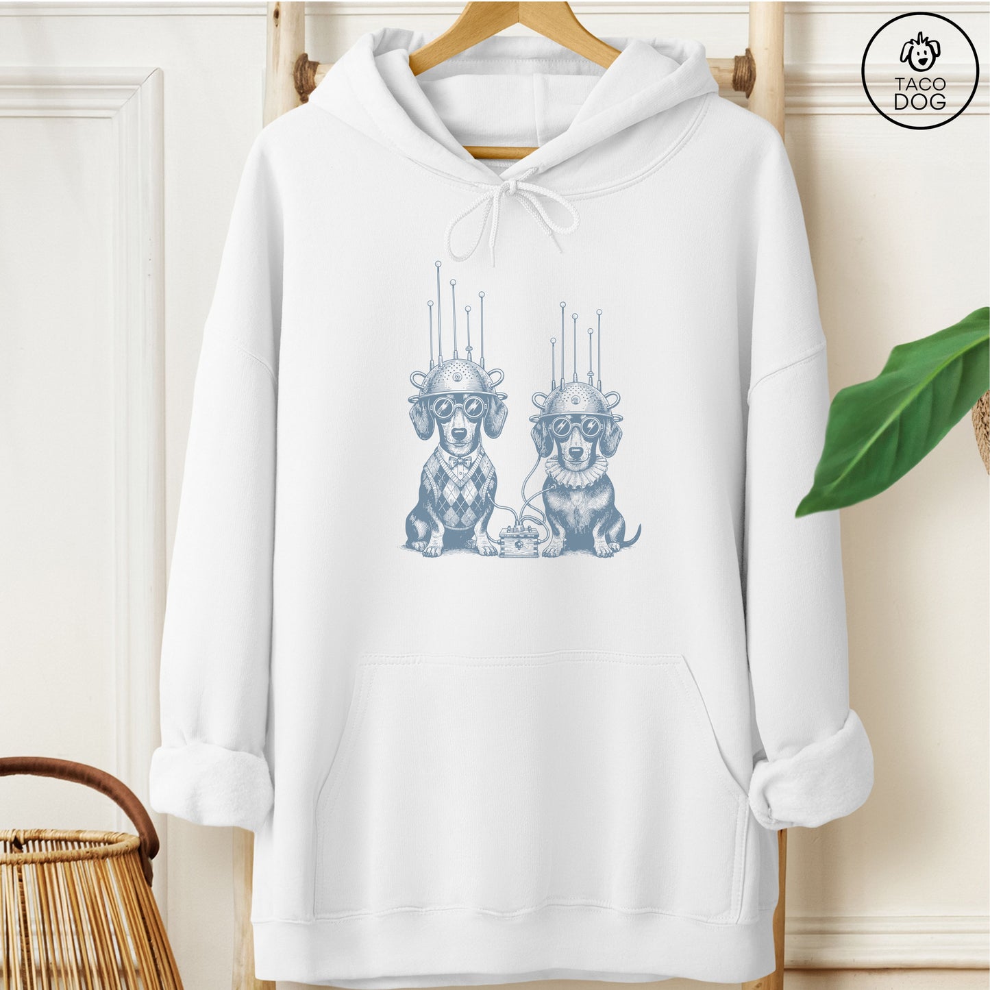 Dachshund Tin Hat Hoodie White M Taco-Dog