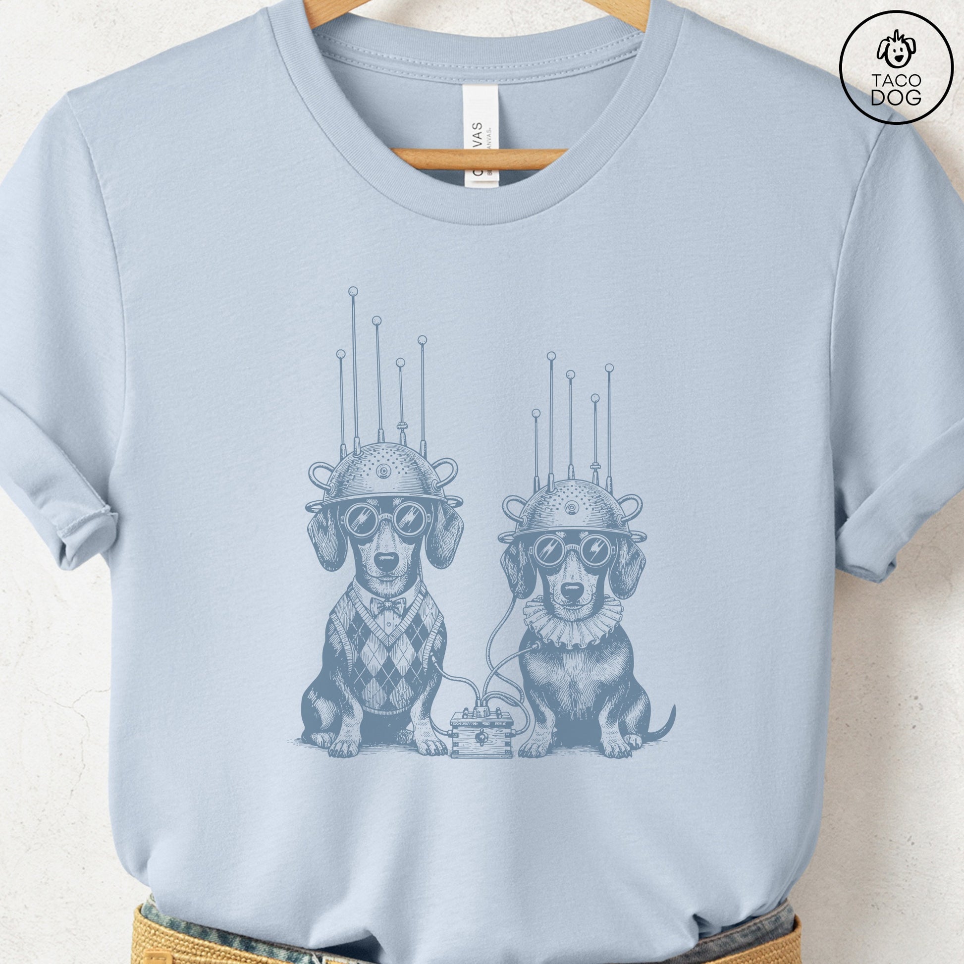 Dachshund Weenie Tin Hat T-Shirt Light Blue S