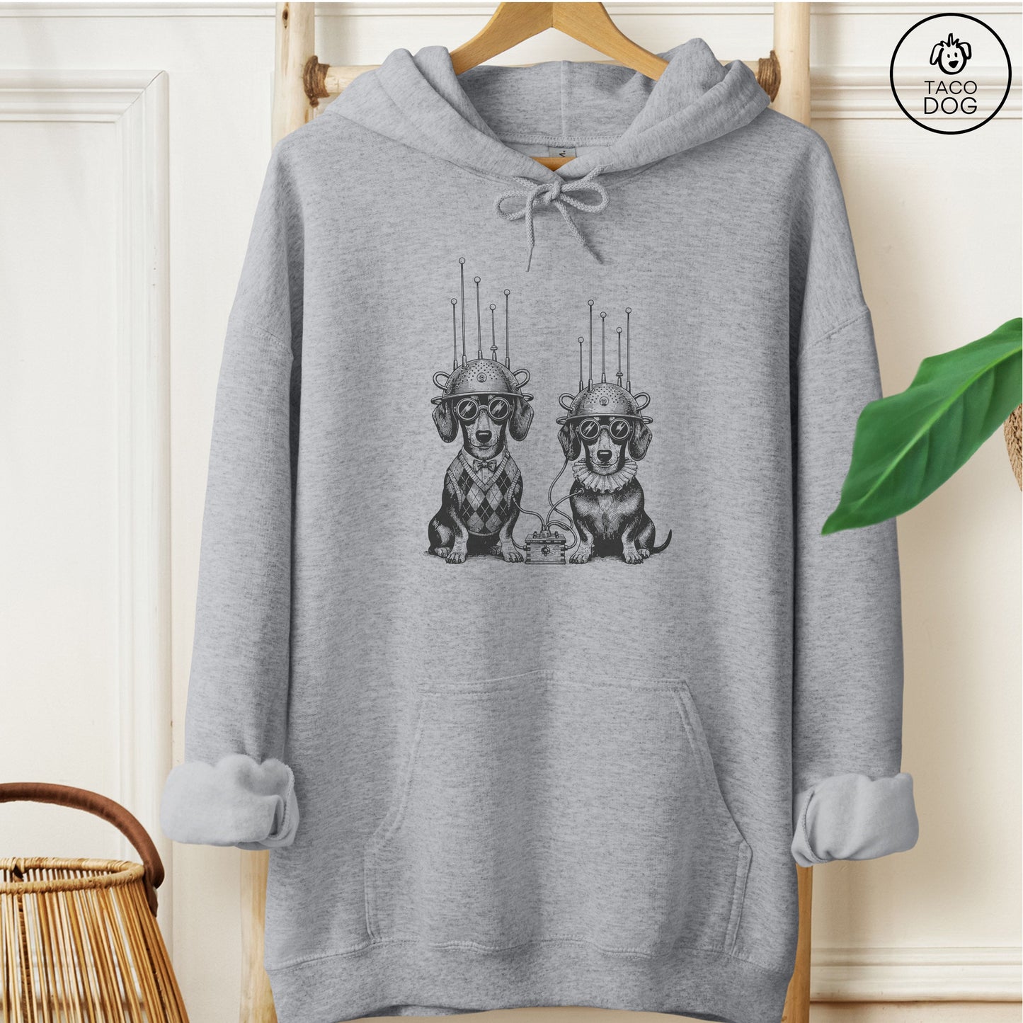 Dachshund Tin Hat Hoodie Graphite Heather M Taco-Dog