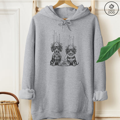 Dachshund Tin Hat Hoodie Graphite Heather M Taco-Dog