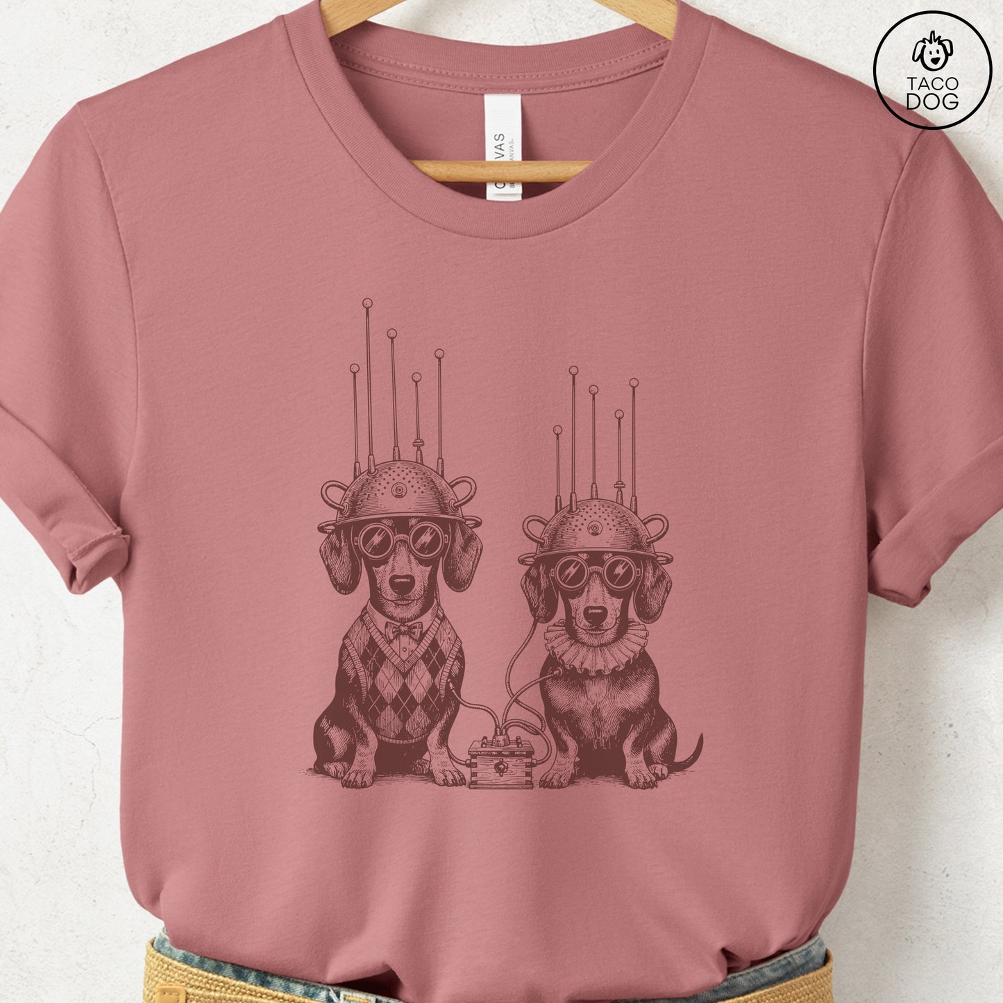 Dachshund Weenie Tin Hat T-Shirt Heather Mauve S