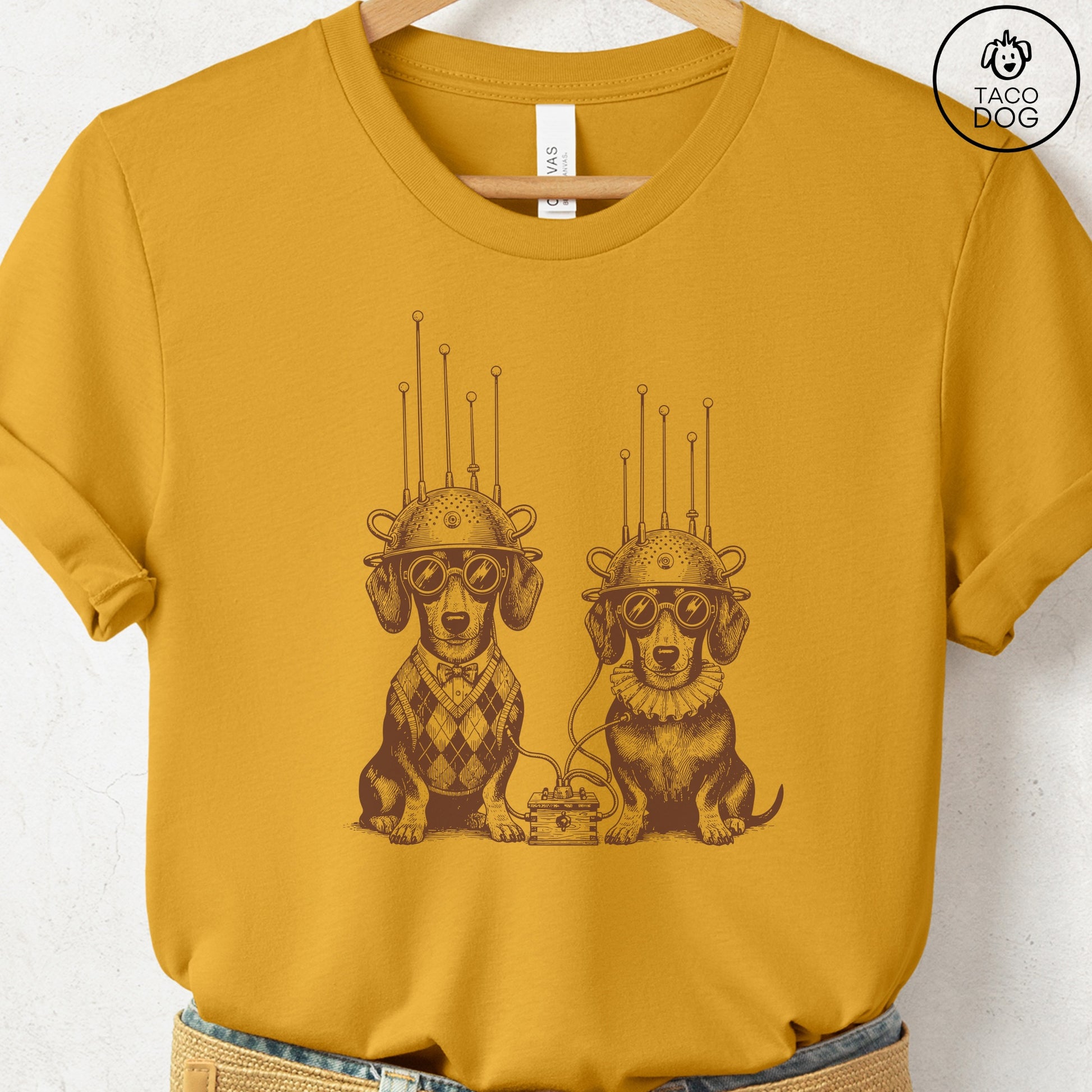 Dachshund Weenie Tin Hat T-Shirt Mustard S