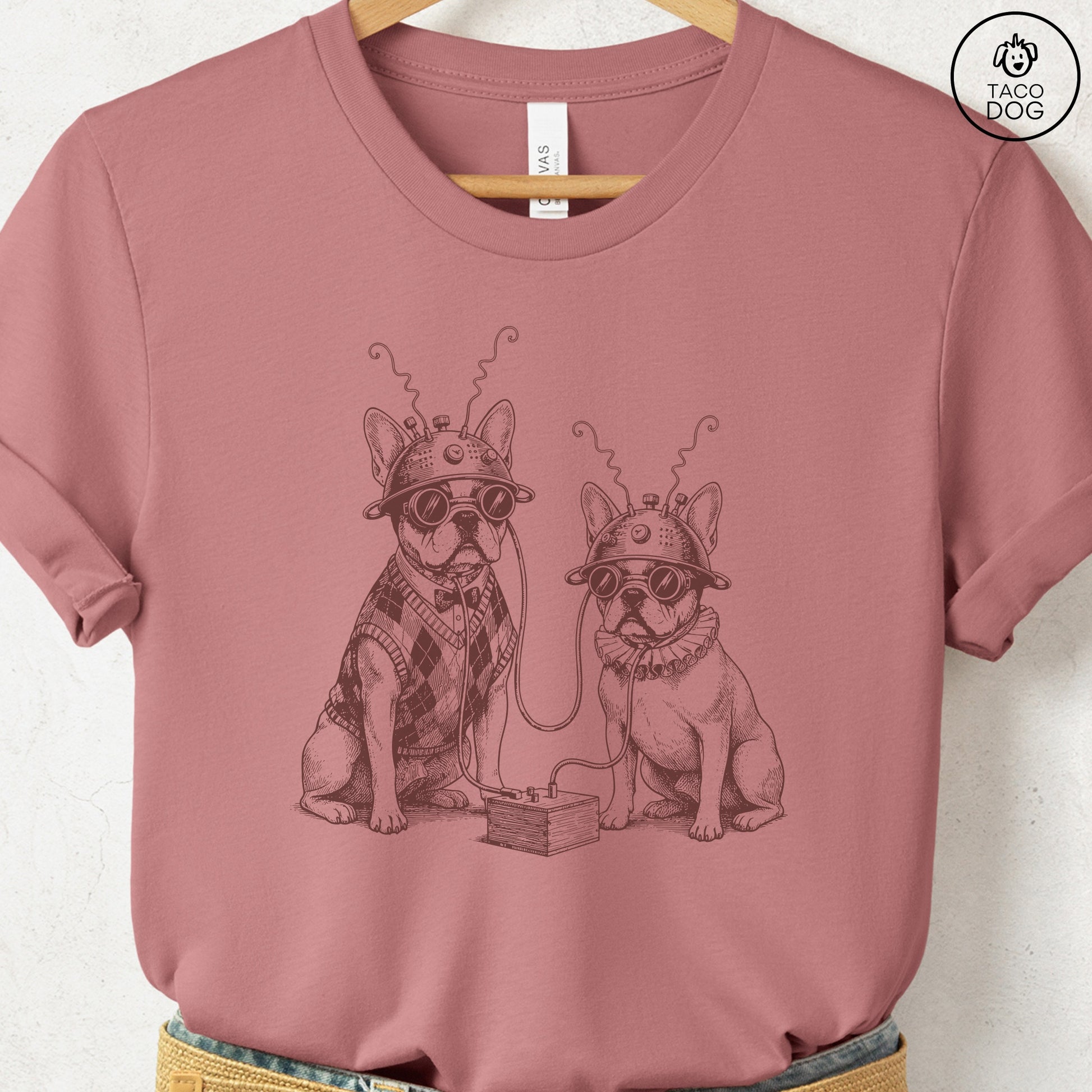 French Bulldog Frenchie Tin Hat T-Shirt Heather Mauve S Taco-Dog