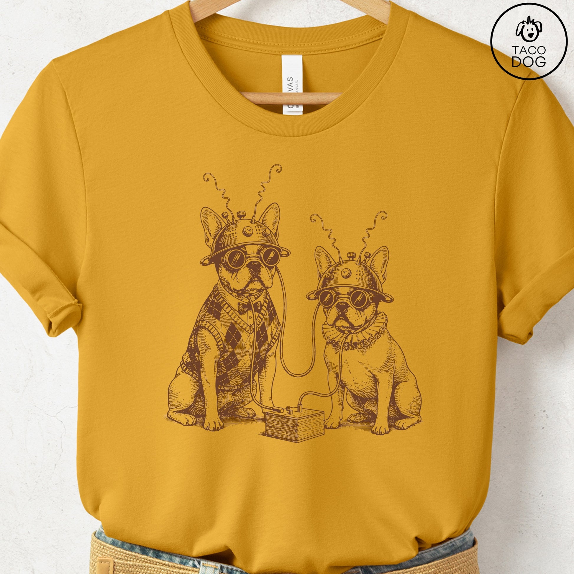 French Bulldog Frenchie Tin Hat T-Shirt Mustard S Taco-Dog