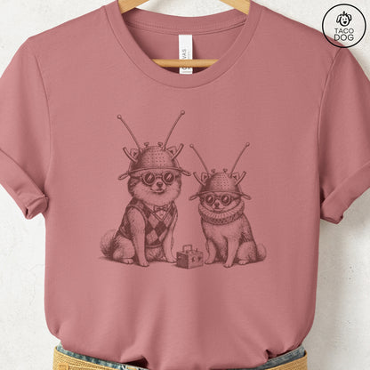 Pomeranian Tin Hat T-Shirt Heather Mauve S Taco-Dog