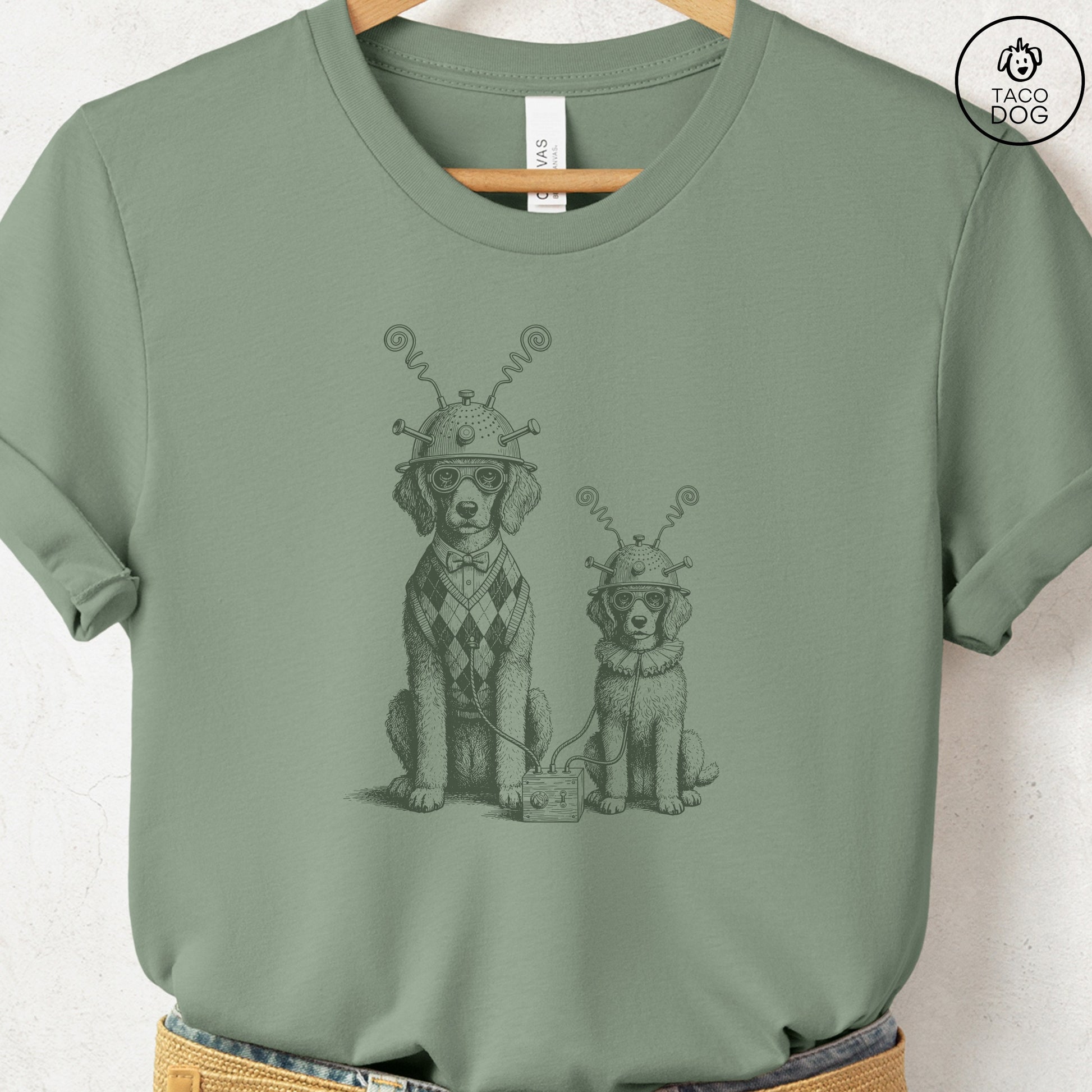 Poodle Tin Hat T-Shirt Sage Taco-Dog