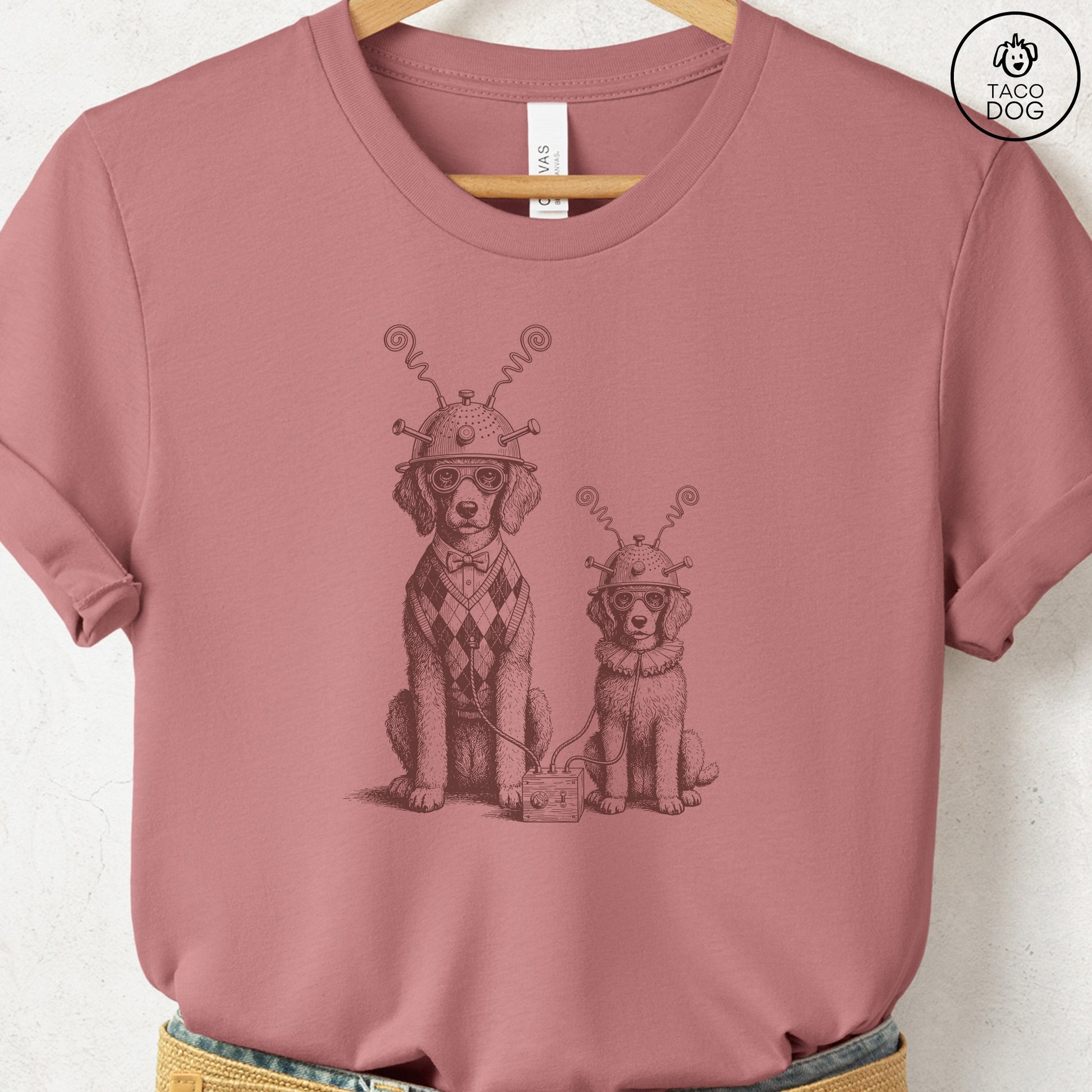 Poodle Tin Hat T-Shirt Heather Mauve Taco-Dog