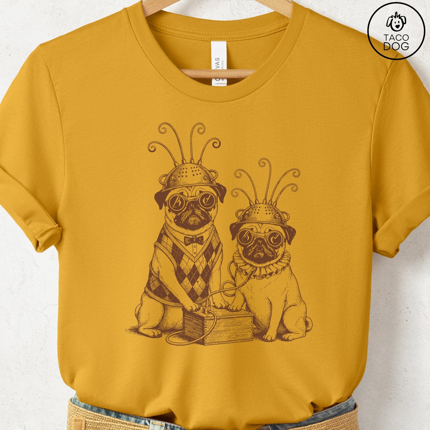 Pug Tin Hat T-Shirt Mustard S Taco-Dog