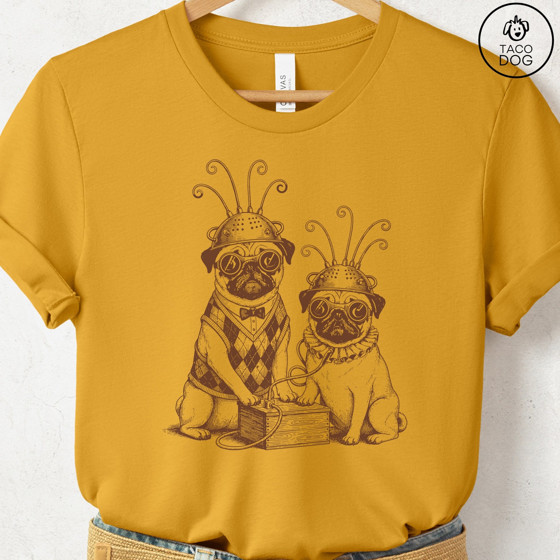Pug Tin Hat T-Shirt Mustard S Taco-Dog