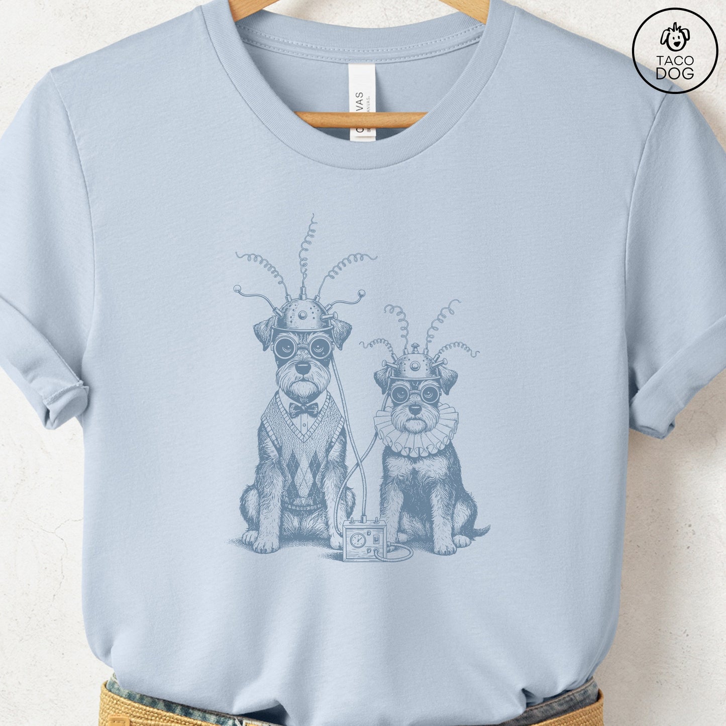Schnauzer Tin Hat T-Shirt Light Blue S Taco-Dog