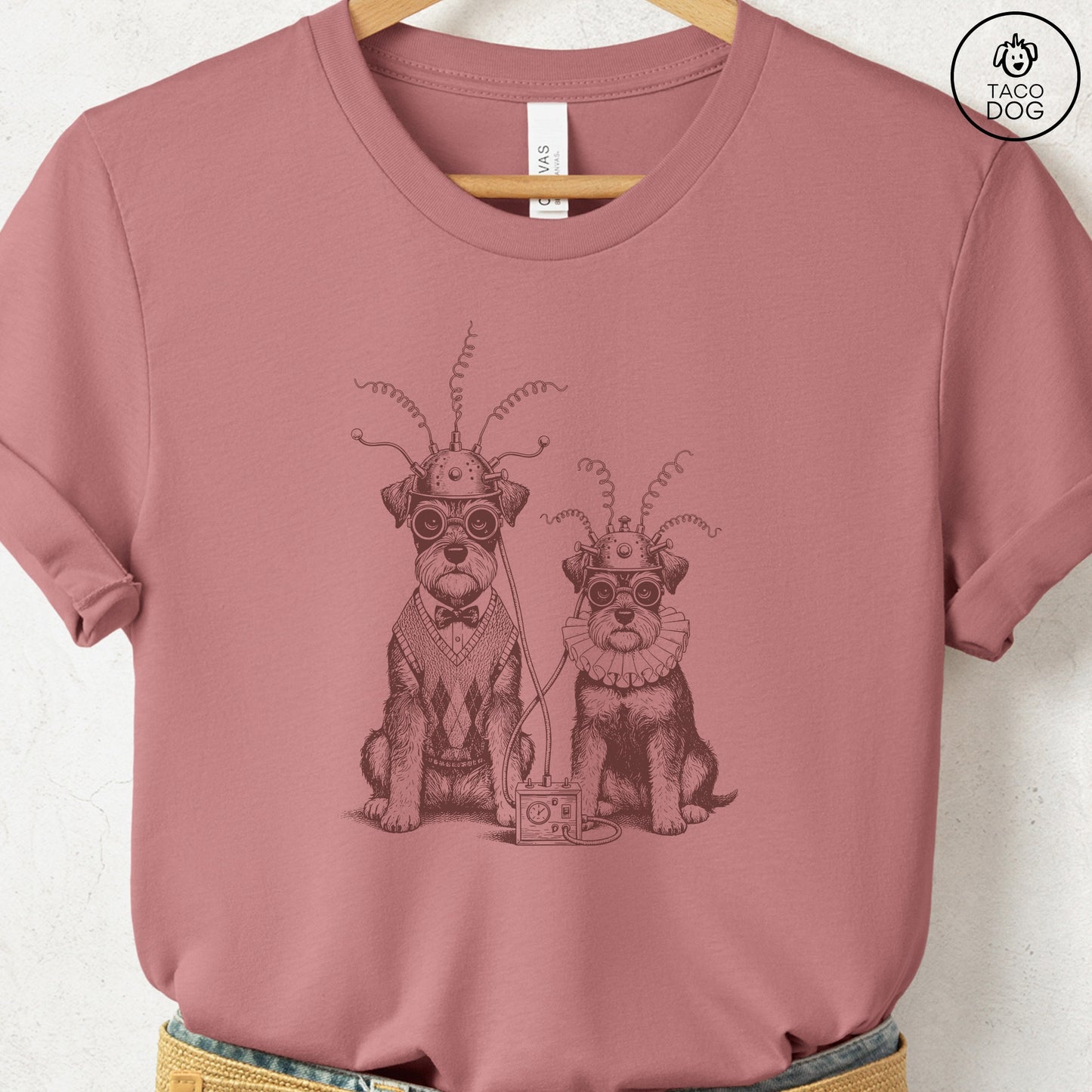 Schnauzer Tin Hat T-Shirt Heather Mauve S Taco-Dog