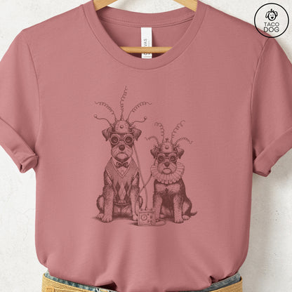 Schnauzer Tin Hat T-Shirt Heather Mauve S Taco-Dog