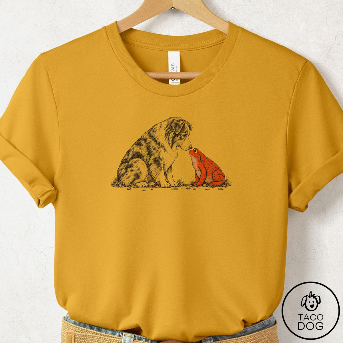 Australian Shepherd Toad Watch T-Shirt Mustard Taco-Dog
