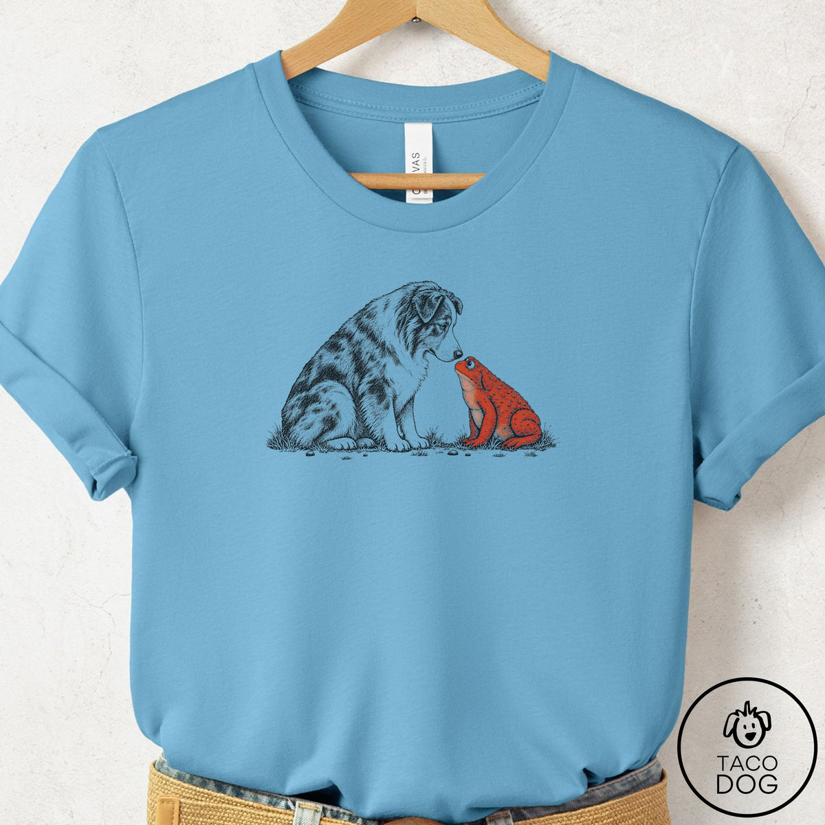 Australian Shepherd Toad Watch T-Shirt Ocean Blue Taco-Dog