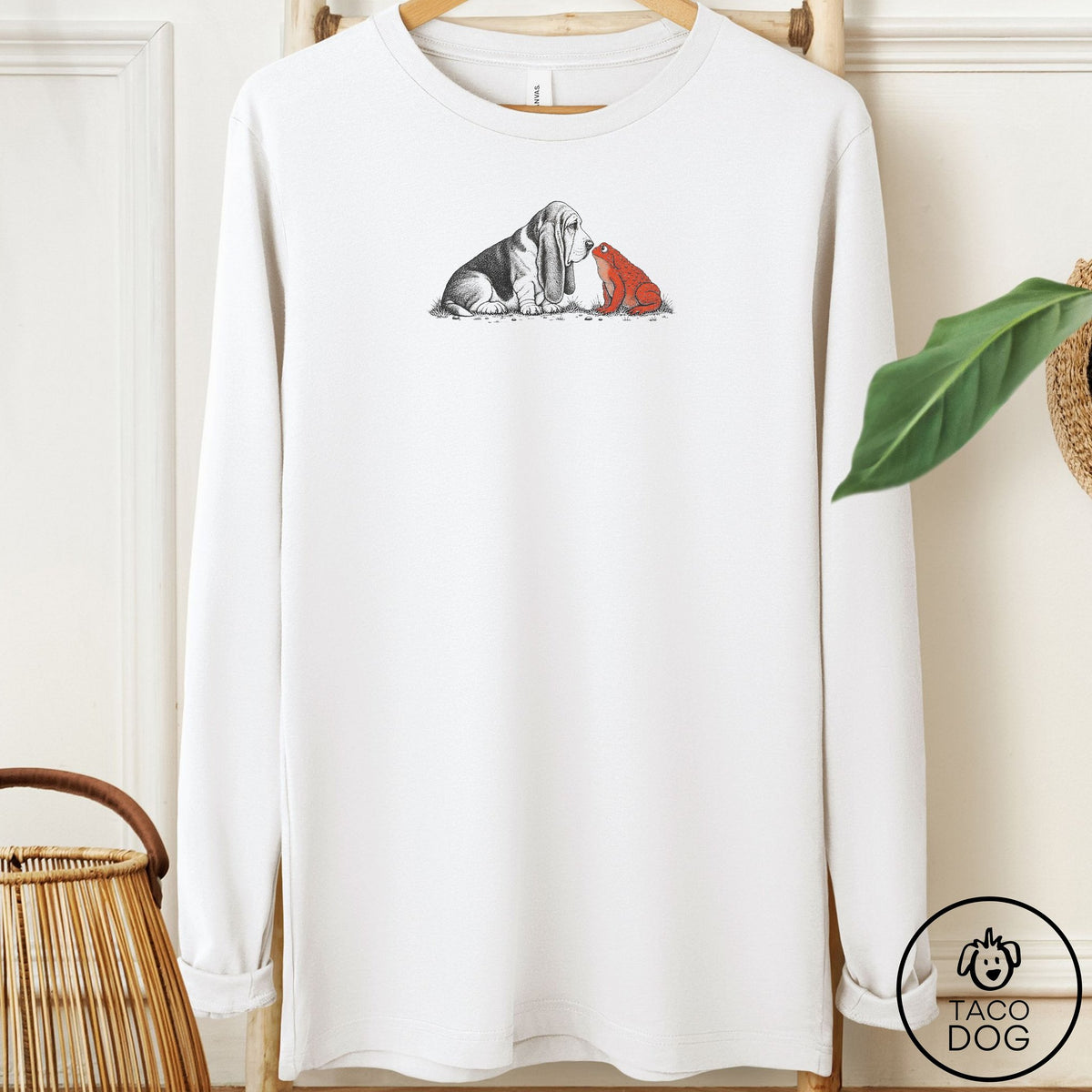 Basset Hound Toad Watch Long Sleeve Tee White Taco-Dog