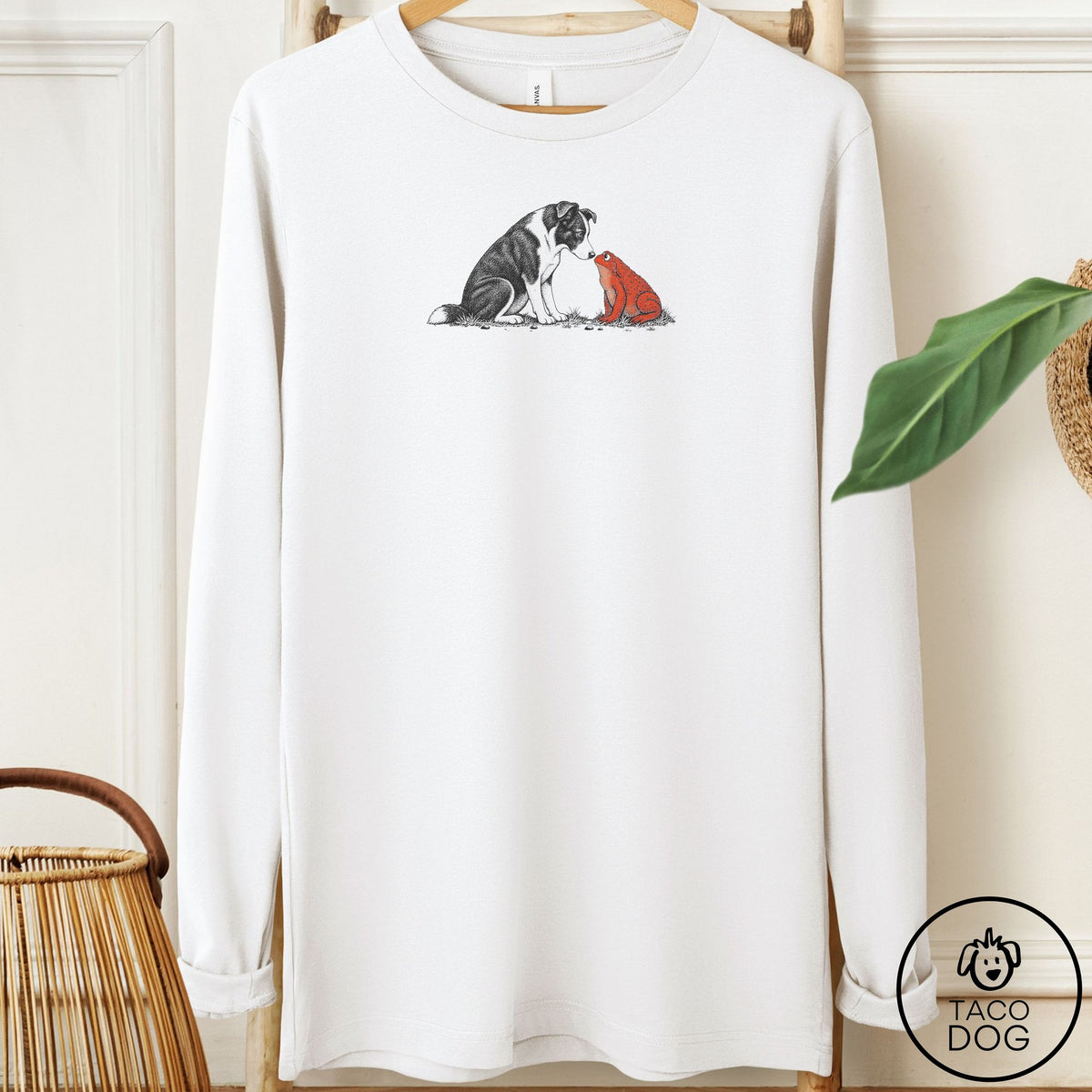 Border Collie Toad Watch Long Sleeve Tee White Taco-Dog