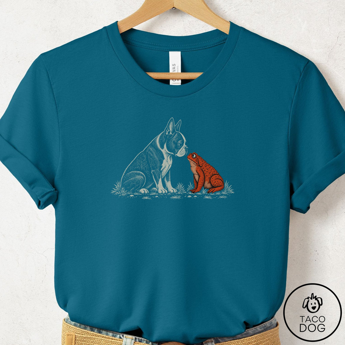 Boston Terrier Toad Watch T-Shirt Deep Teal Taco-Dog