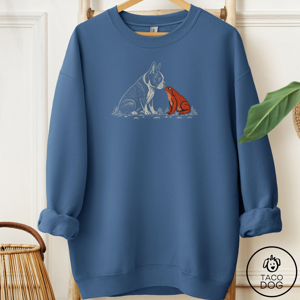 Boston Terrier Toad Watch Sweatshirt Indigo Blue Taco-Dog
