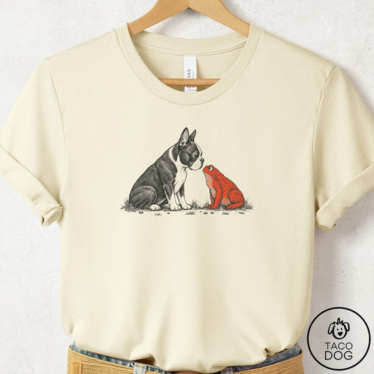 Boston Terrier Toad Watch T-Shirt Natural Taco-Dog