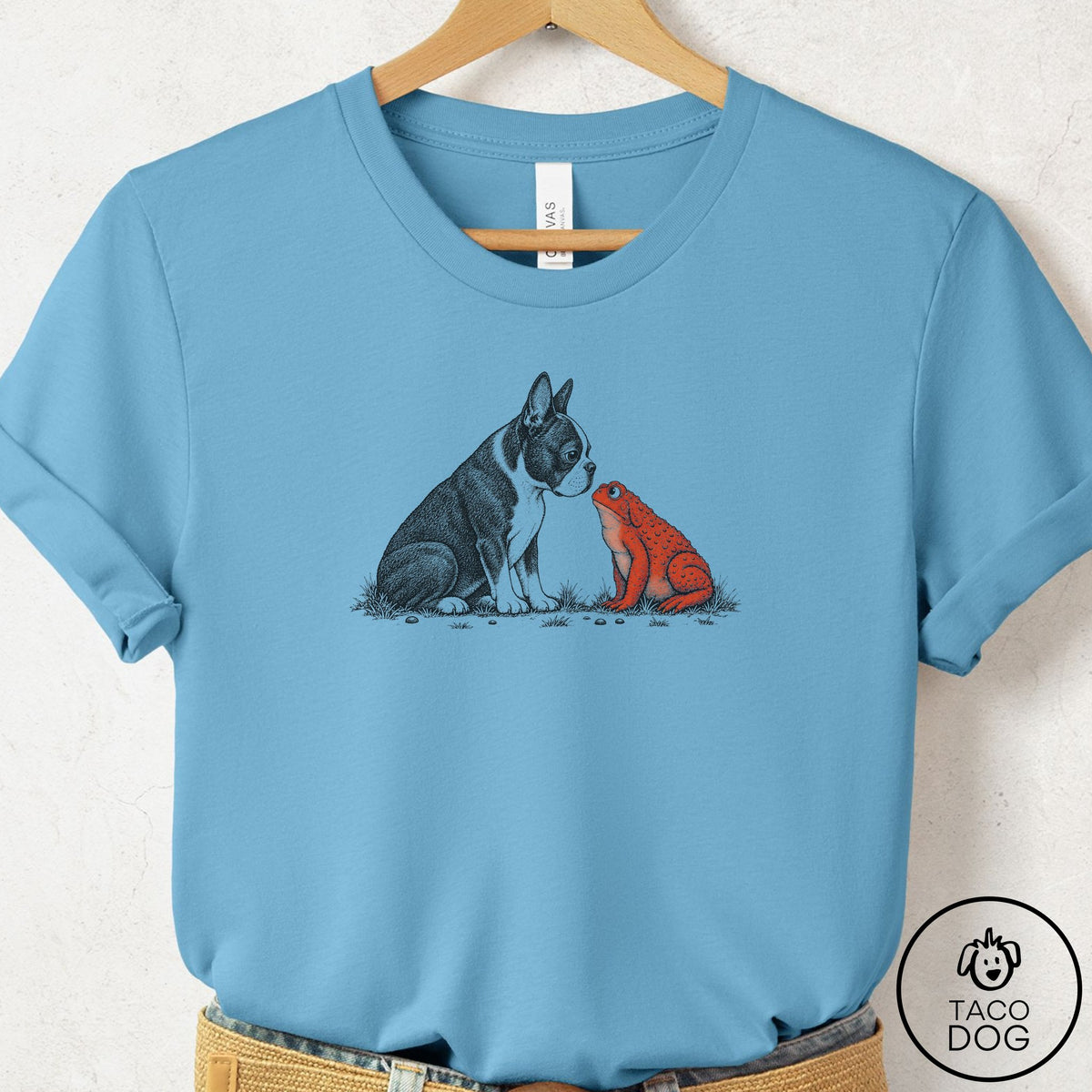 Boston Terrier Toad Watch T-Shirt Ocean Blue Taco-Dog