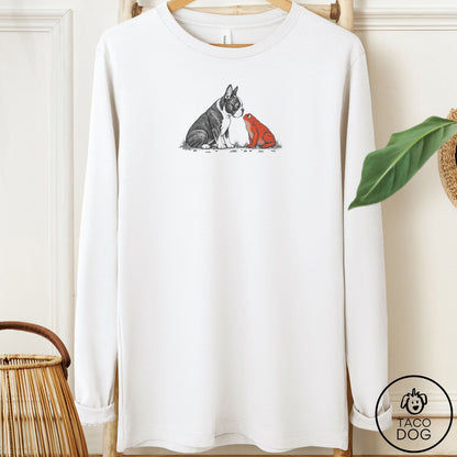 Boston Terrier Toad Watch Long Sleeve Tee White Taco-Dog