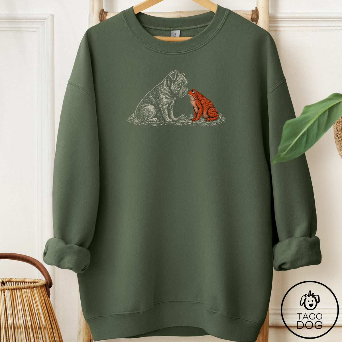 Brussels Griffon Toad Watch Sweatshirt Military Green Taco-Dog