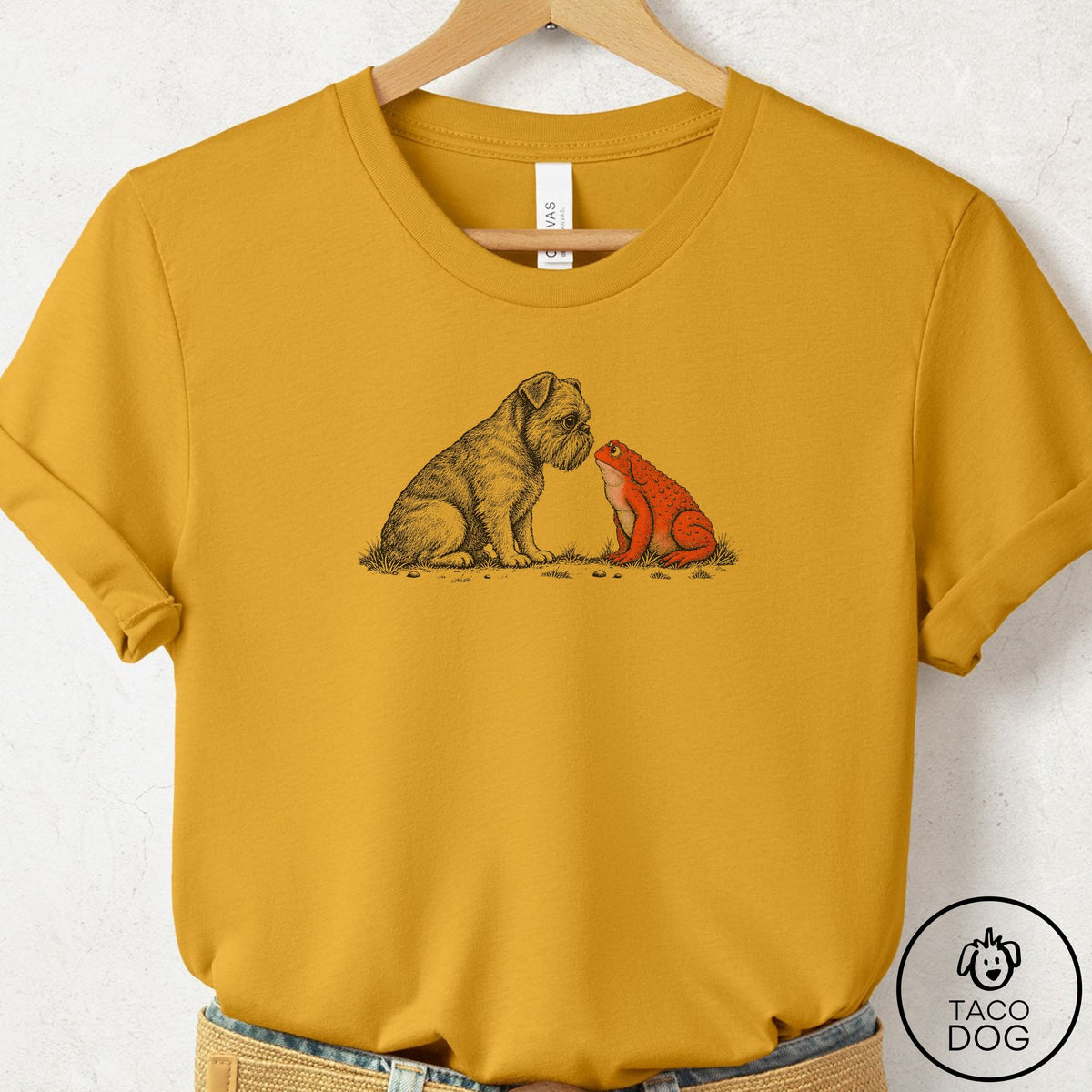 Brussels Griffon Toad Watch T-Shirt Mustard Taco-Dog