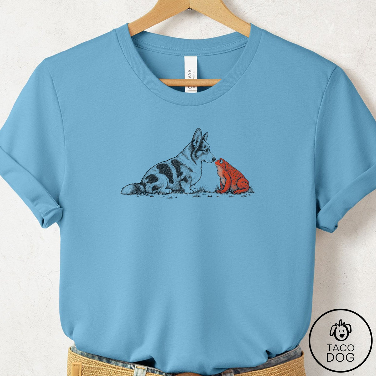 Cardigan Welsh Corgi Toad Watch T-Shirt Ocean Blue Taco-Dog