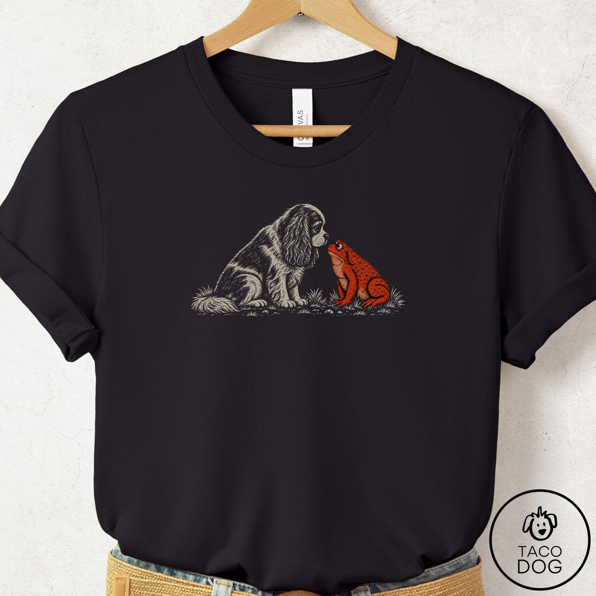 Cavalier King Charles Spaniel Toad Watch T-Shirt Black Taco-Dog