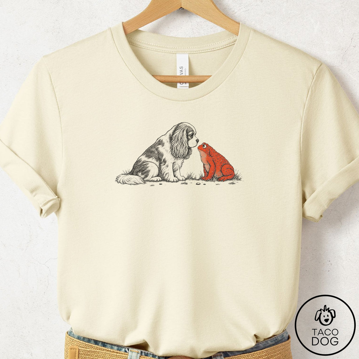 Cavalier King Charles Spaniel Toad Watch T-Shirt Natural Taco-Dog