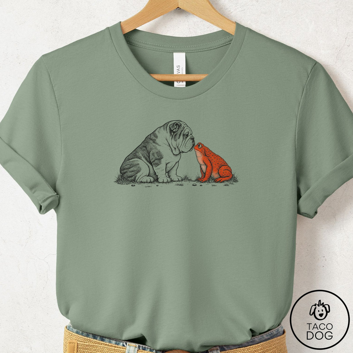 English Bulldog Toad Watch T-Shirt Sage Taco-Dog