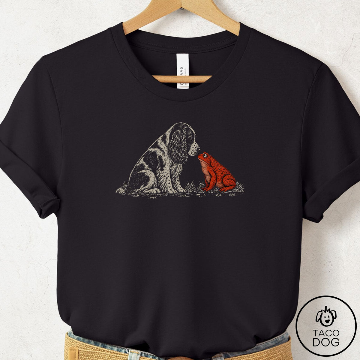 Springer Spaniel Toad Watch T-Shirt Black Taco-Dog