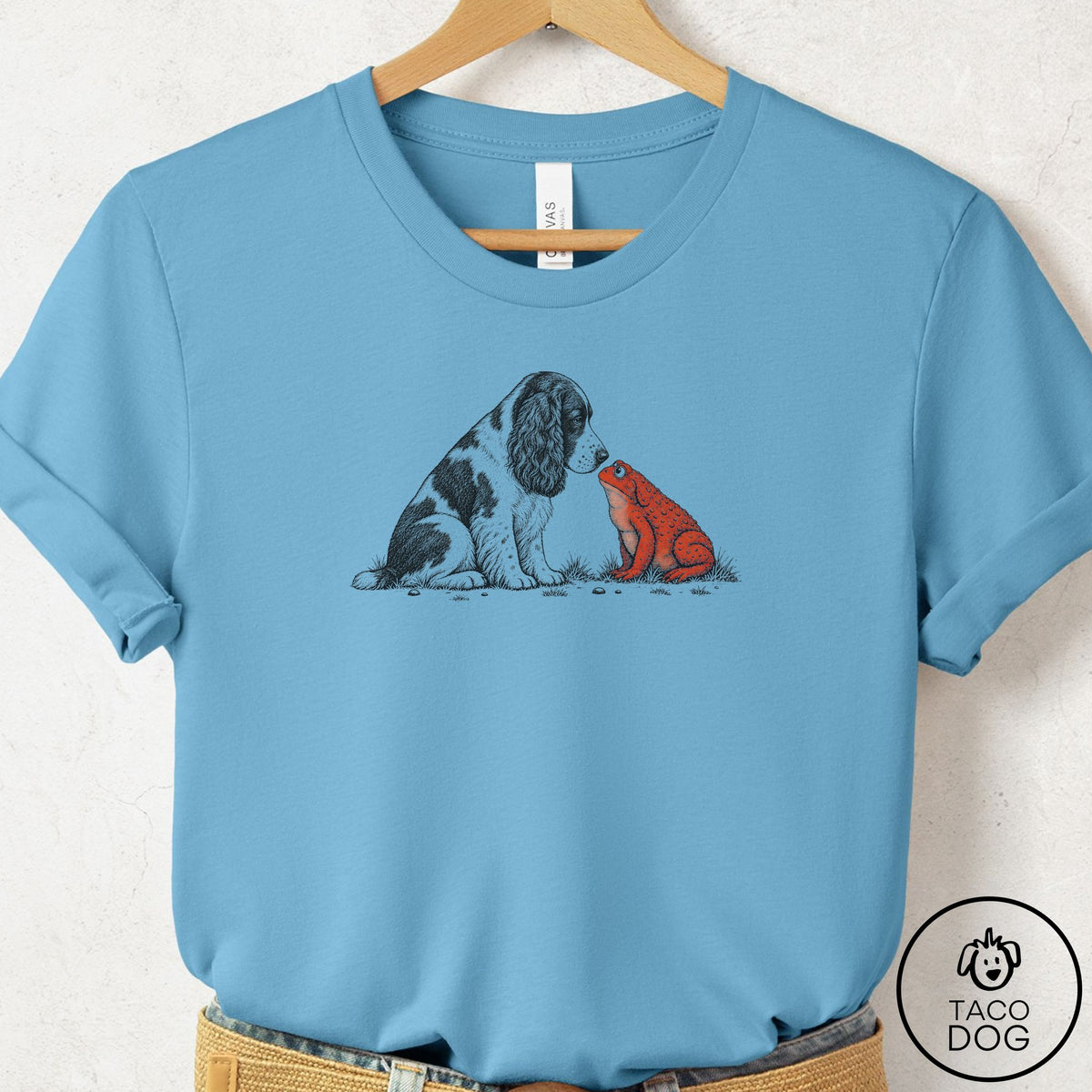 Springer Spaniel Toad Watch T-Shirt Ocean Blue Taco-Dog