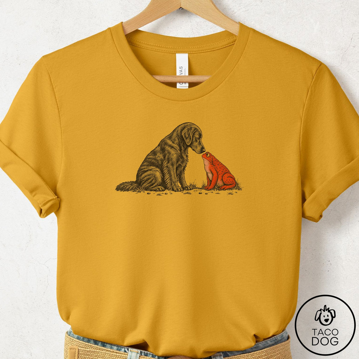 Flat-Coated Retriever Toad Watch T-Shirt Mustard Taco-Dog