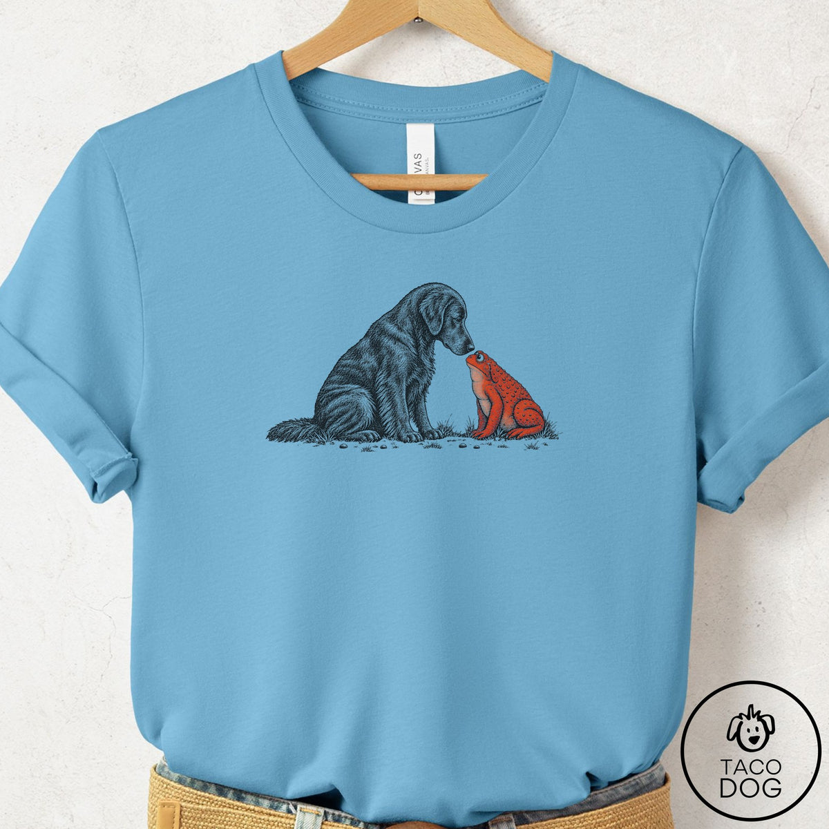 Flat-Coated Retriever Toad Watch T-Shirt Ocean Blue Taco-Dog