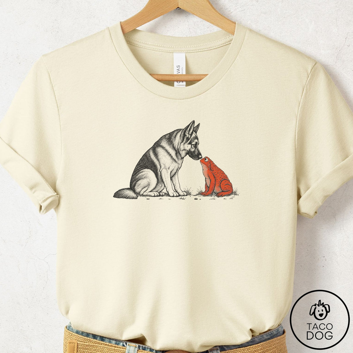German Shepherd Toad Watch T-Shirt Natural Taco-Dog
