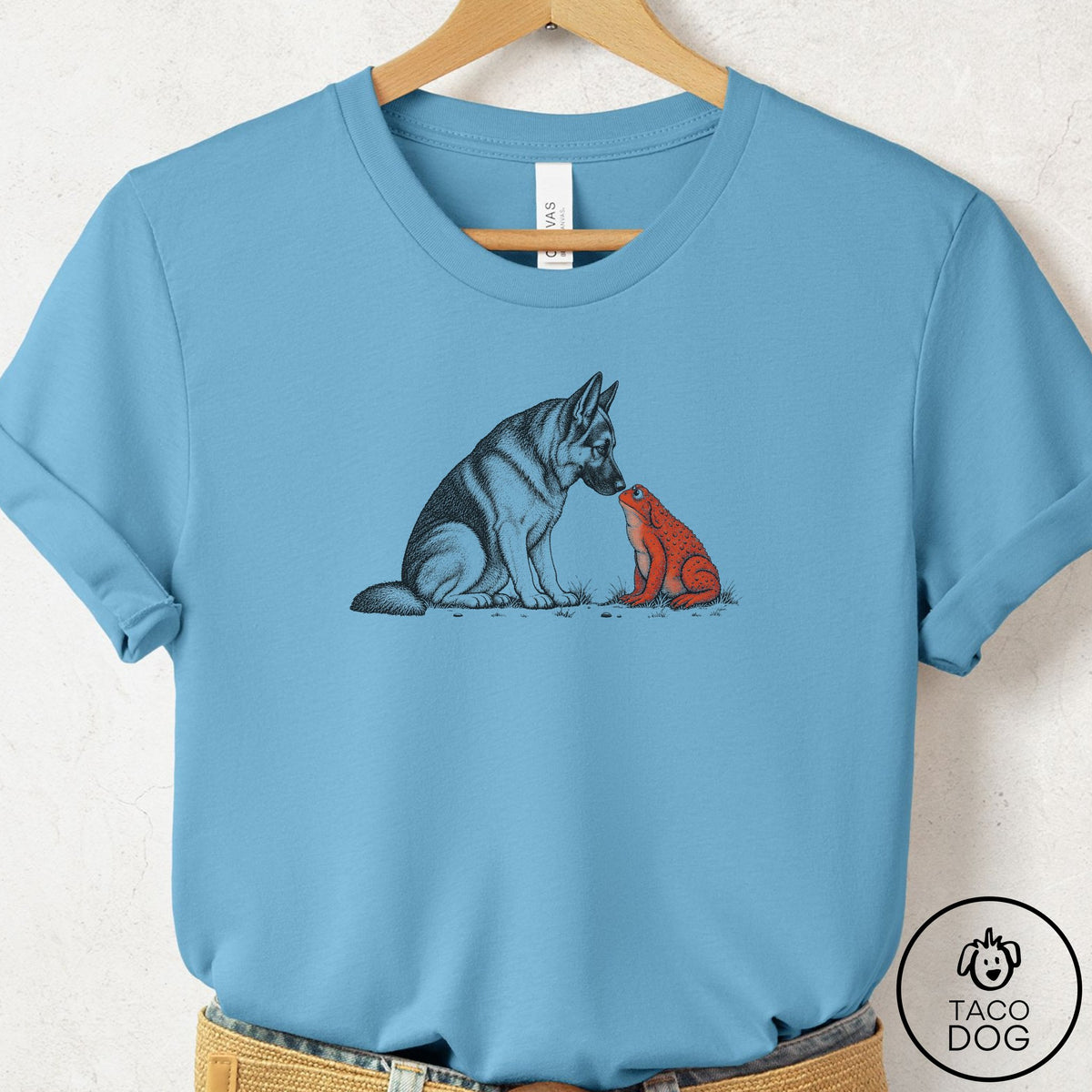 German Shepherd Toad Watch T-Shirt Ocean Blue Taco-Dog