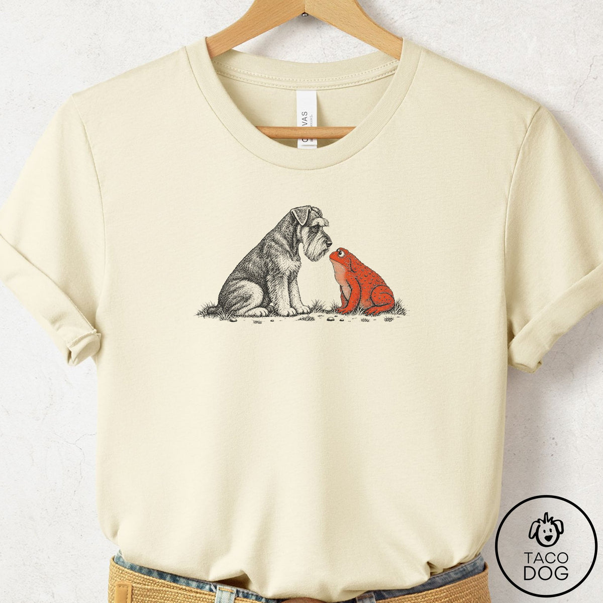 Schnauzer Toad Watch T-Shirt Natural Taco-Dog