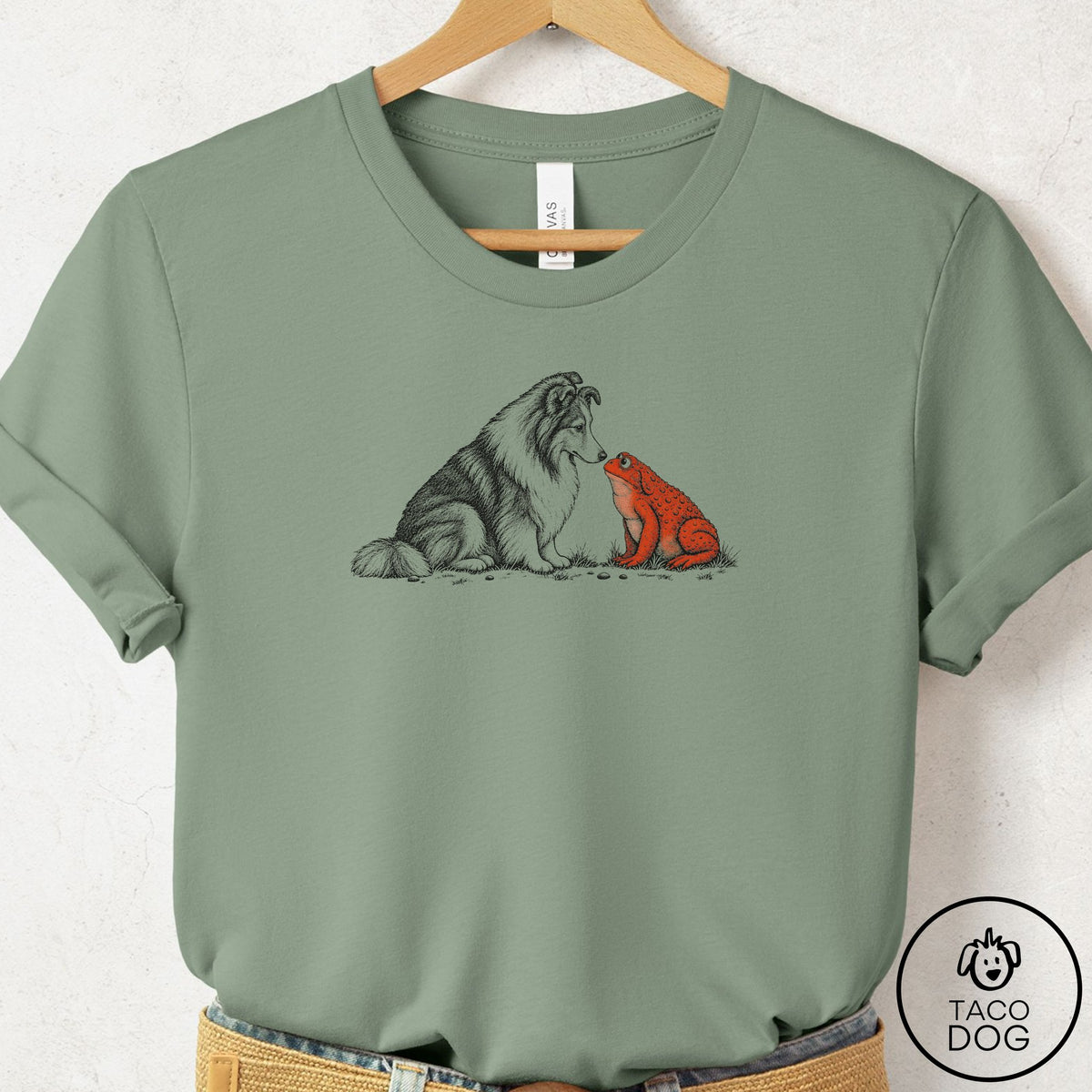 Shetland Sheepdog Toad Watch T-Shirt Sage Taco-Dog