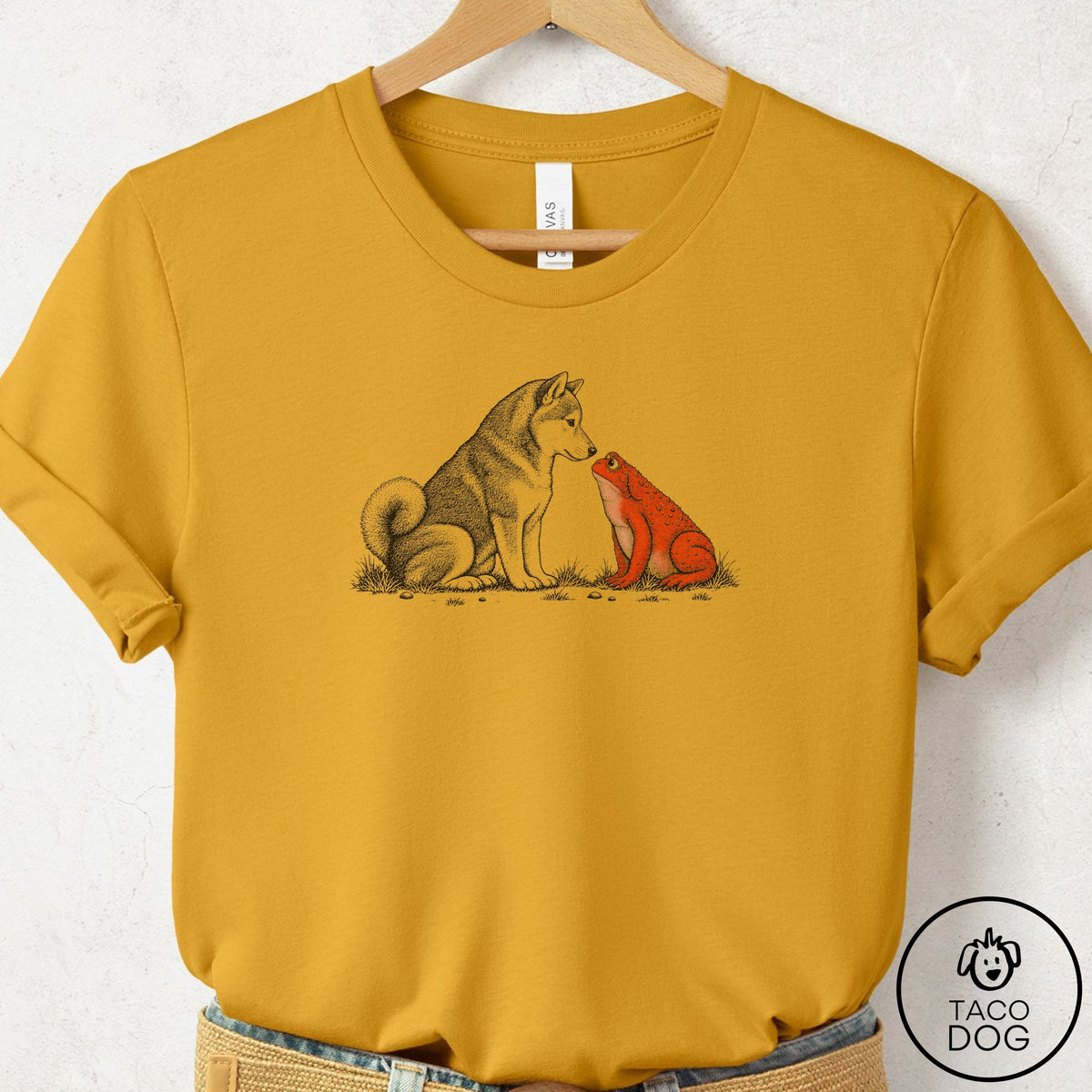 Shiba Inu Toad Watch T-Shirt Mustard Taco-Dog