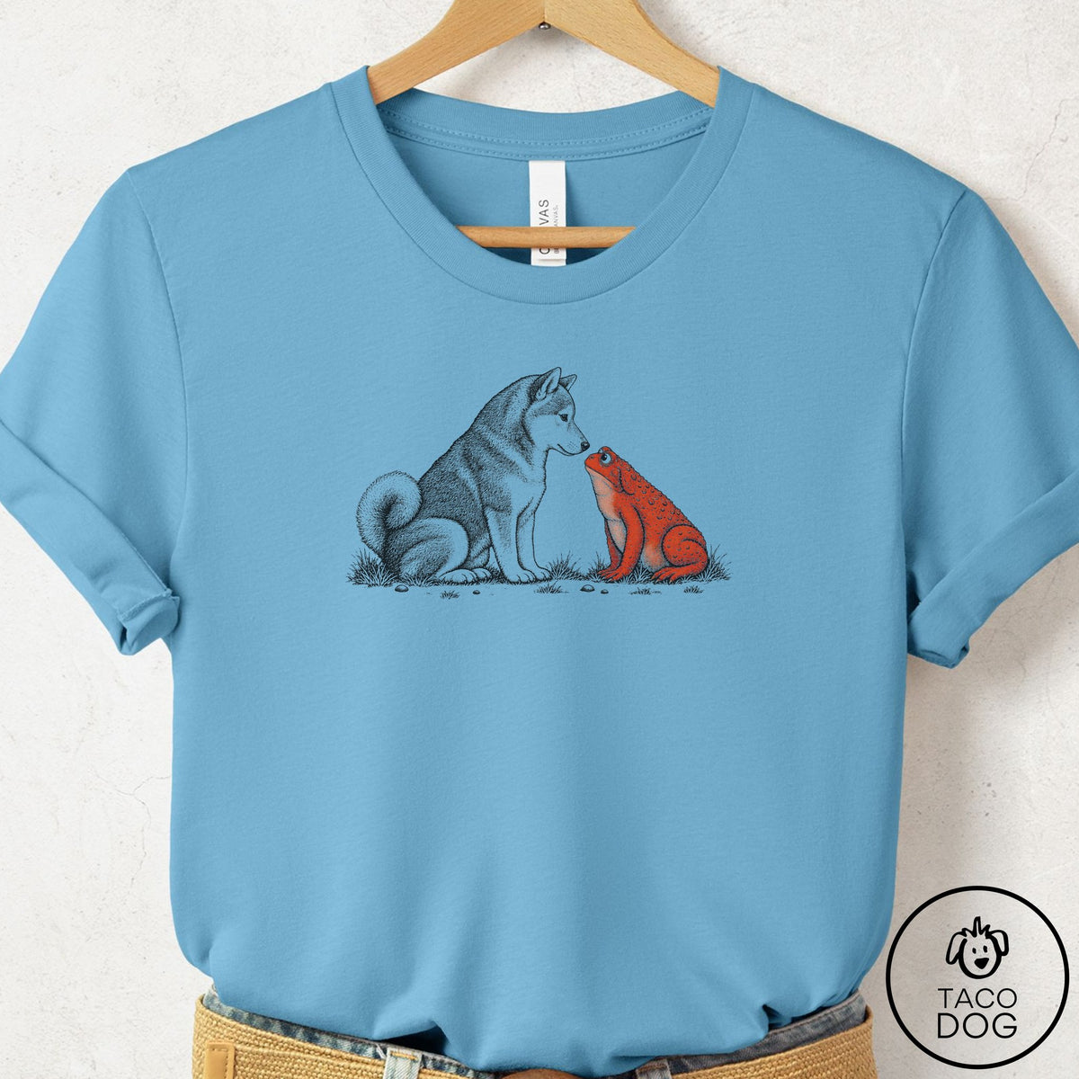 Shiba Inu Toad Watch T-Shirt Ocean Blue Taco-Dog