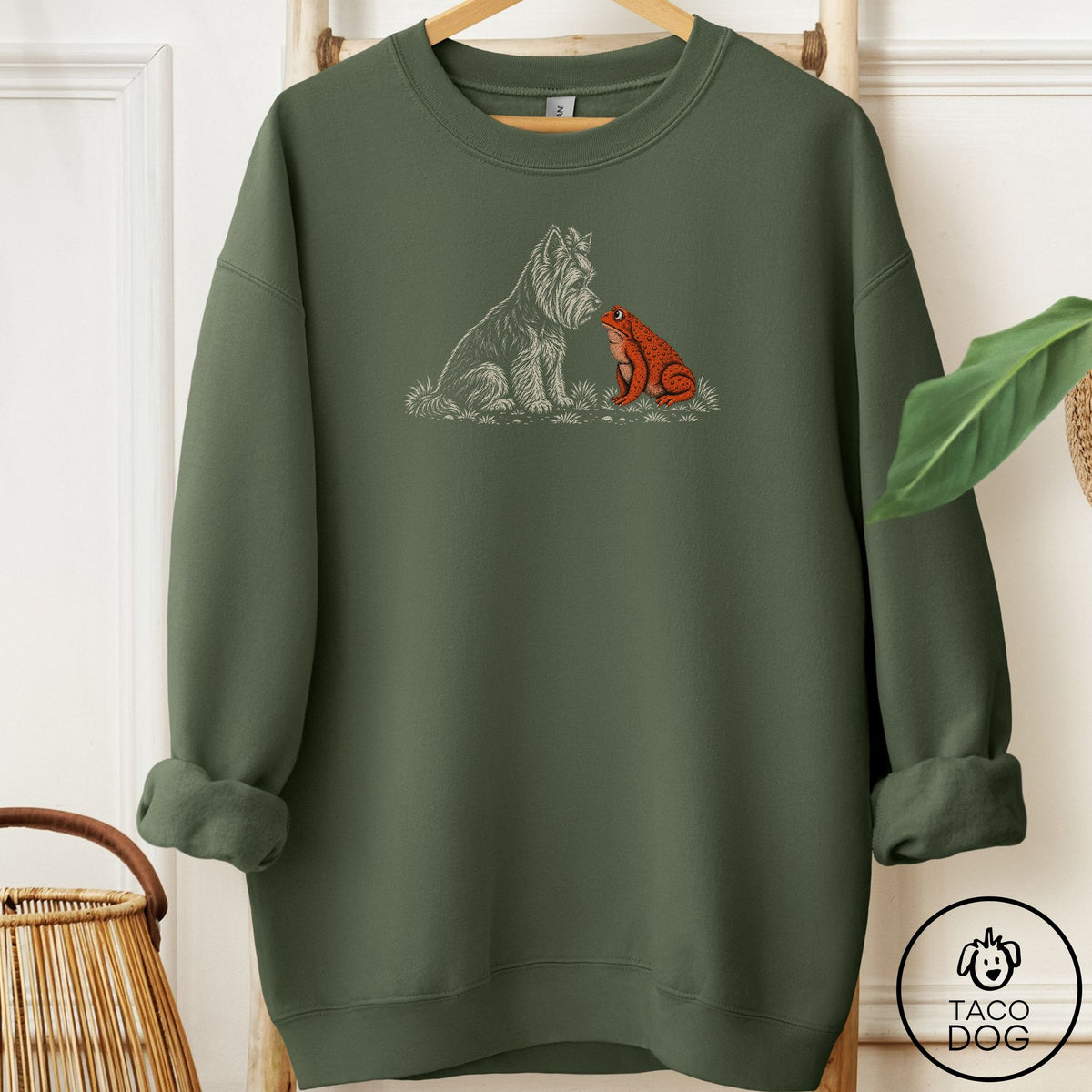 Yorkshire Terrier Yorkie Toad Watch Sweatshirt Military Green Taco-Dog