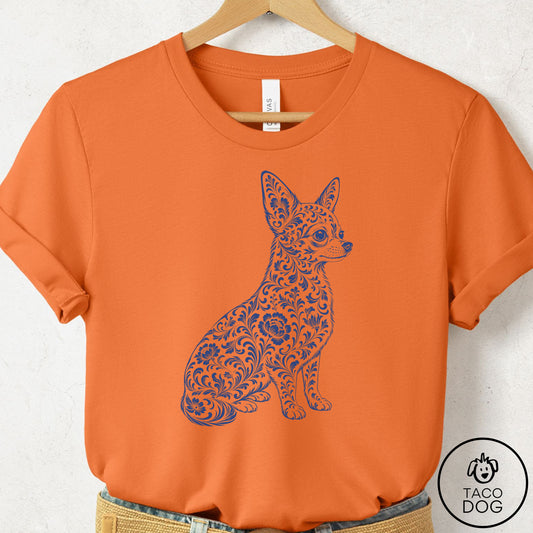 Chihuahua Toile T-Shirt Burnt Orange Taco-Dog