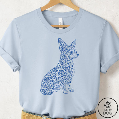 Chihuahua Toile T-Shirt Light Blue Taco-Dog
