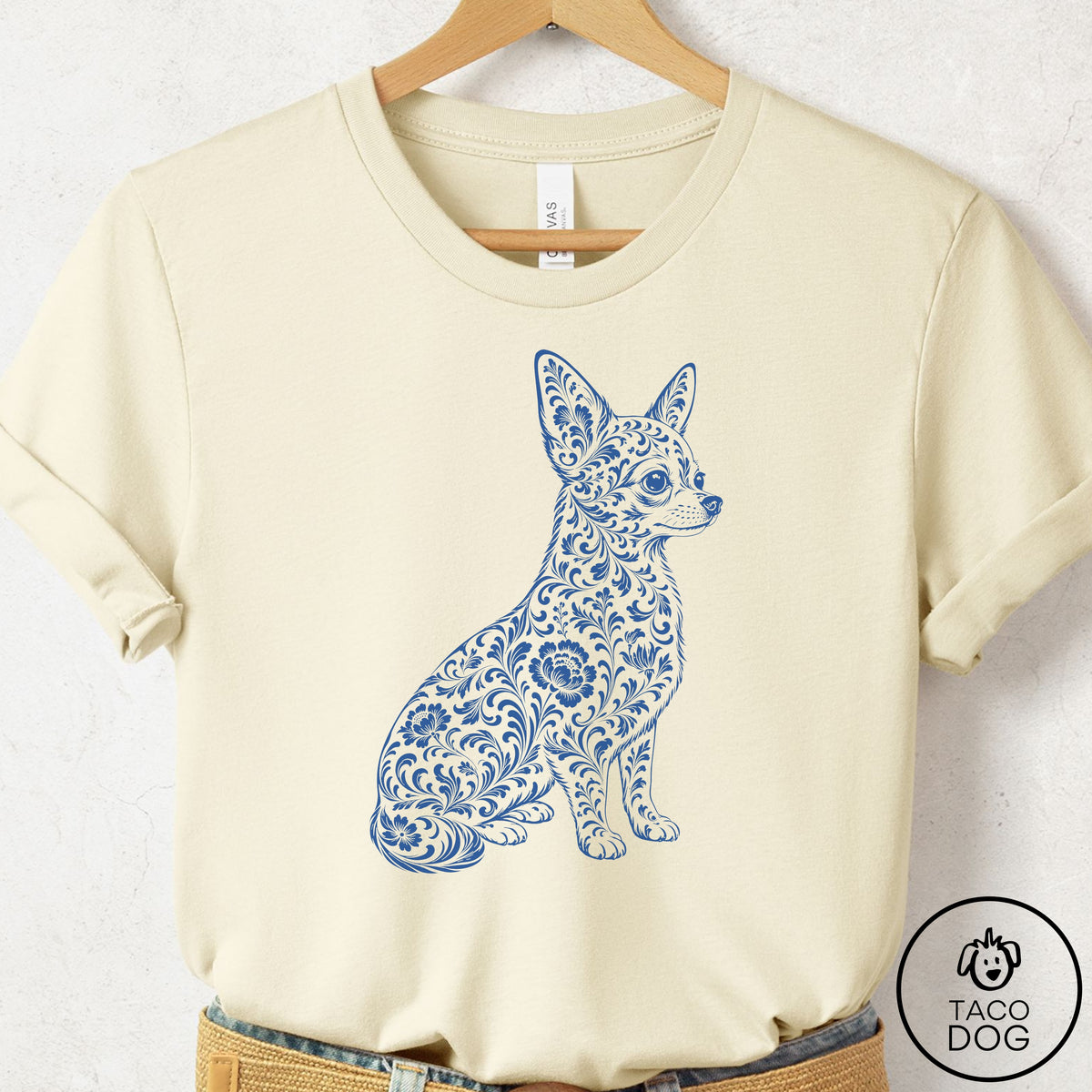 Chihuahua Toile T-Shirt Natural Taco-Dog