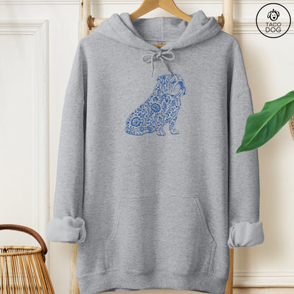 English Bulldog Toile Hoodie Graphite Heather Taco-Dog